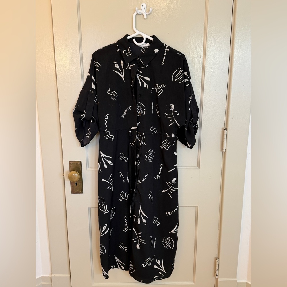 All in Favor Black and White Long Sleeve Dress